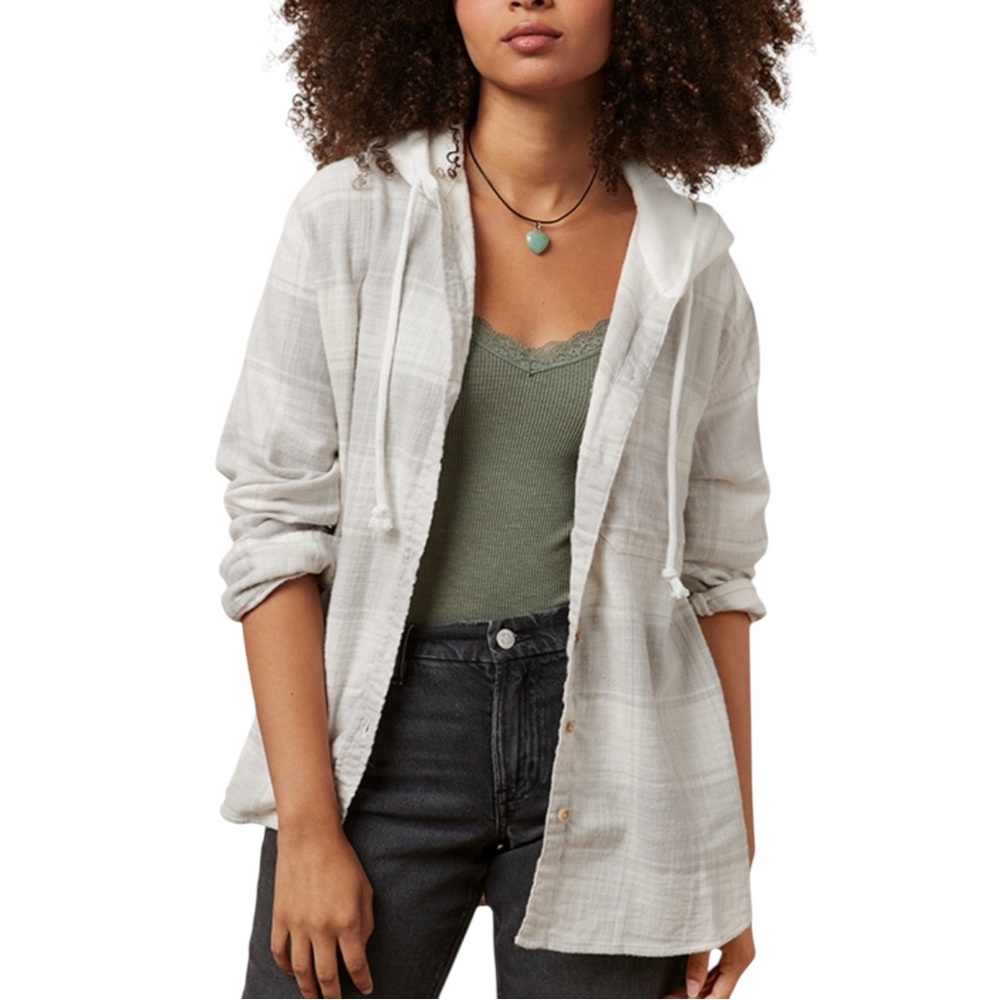 NWT American Eagle Plaid Oversized Hooded Shacket Shirt MEDIUM
